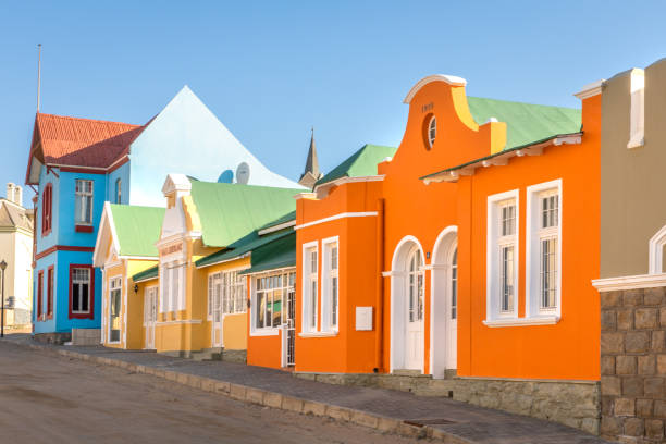 istock Colorful german kolonial houses, Luderitz, Namibia. 1488134070