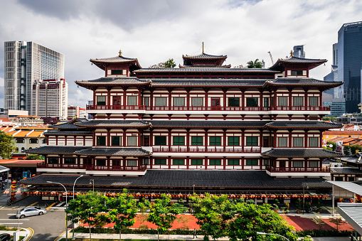 Hong Kong - November 5, 2021 : General view of the Sam Shan Kwok Wong Temple in Ngau Chi Wan, Kowloon, Hong Kong. This temple is also one of the declared Grade II historic buildings in Hong Kong.