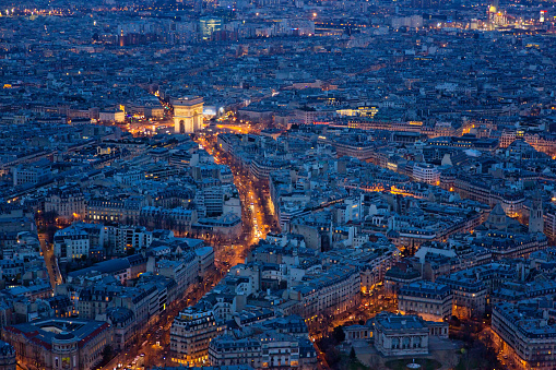 Panoramic view of Paris during twilight, France