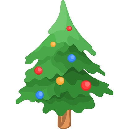 Decorated Christmas tree vector icon isolated on white background