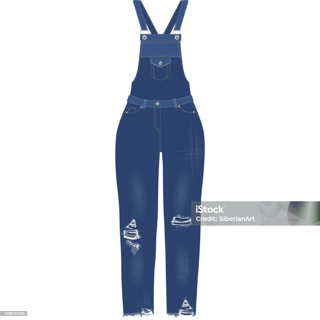 Female Denim Jumpsuit Vector Icon Stock Illustration - Download Image
