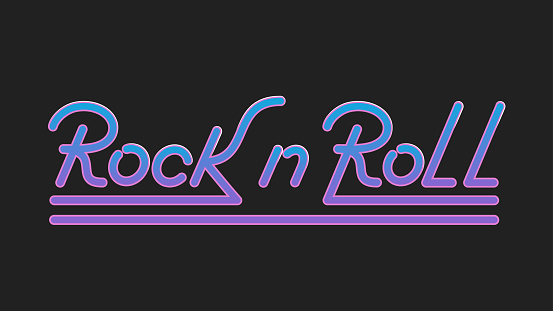 Color inscription Rock 'n' Roll with highlights isolated on a black background. Rock 'n' Roll logo.