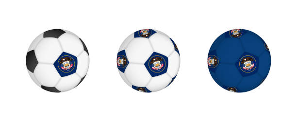 collection football ball with the utah flag. soccer equipment mockup with flag in three distinct configurations. - madrider fußball heute 幅插畫檔、美工圖案、卡通及圖標