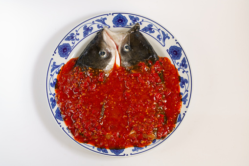Steamed fish head with chopped red pepper, Chinese Hunan cuisine