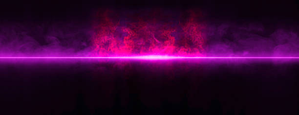 Fire flames and smoke float up the interior texture, Empty dark purple floor, laser light, future digital technology, Abstract technology, artificial intelligence, Studio room, for display products
