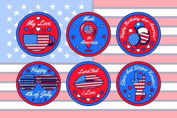 illustrations, cliparts, dessins animés et icônes de 4th juillet usa decal stickers set - flag glass striped fourth of july