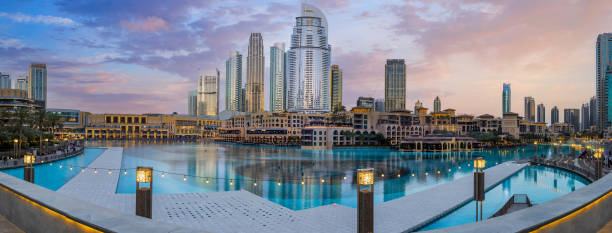istock UAE, Dubai panoramic view of city downtown, Dubai Mall and Dubai Fountain 1488145607