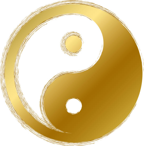 grunge gold religion yin yang mystisches symbol - taoismus stock-grafiken, -clipart, -cartoons und -symbole