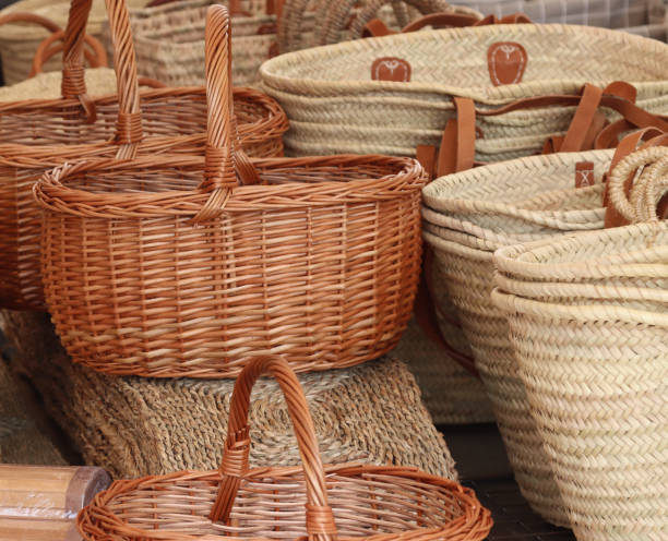 istock Various sizes and types of wicker baskets on display- 1488147031