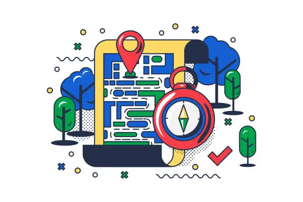 Vector illustration of Map Pointer Compass Outline Concept