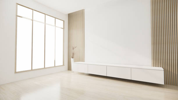 istock Living room, cabinet Tv minimalist design muji style.3D rendering 1488149921