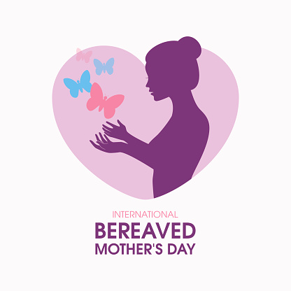 Mother who have lost a child graphic design element. Hands with pink and blue butterflies icon vector. Miscarriage and pregnancy loss symbol. Important day