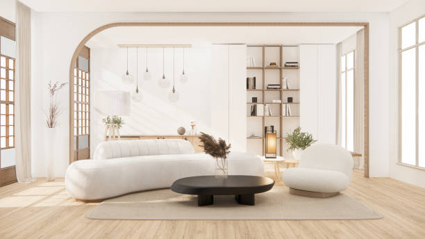 istock sofa armchair minimalist design muji style.3D rendering 1488151637