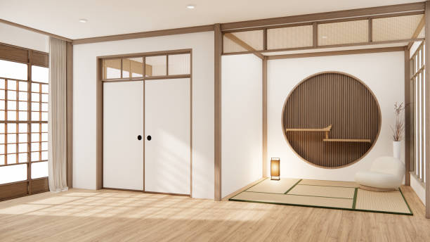istock Muji style, Empty wooden room,Cleaning japandi room interior, 3D rendering 1488151869