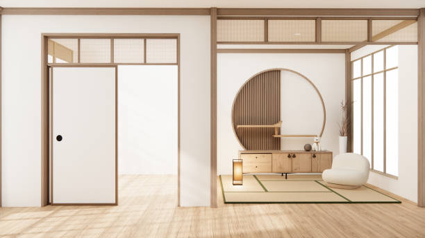 istock Muji style, Empty wooden room,Cleaning japandi room interior, 3D rendering 1488151872