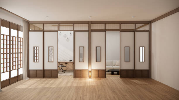 istock Muji style, Empty wooden room,Cleaning japandi room interior, 3D rendering 1488151943