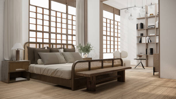 istock Minimalist wabi sabi interior mock up design, room muji sytle. 3D rendering. 1488151946