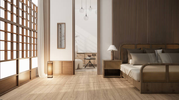 istock Minimalist wabi sabi interior mock up design, room muji sytle. 3D rendering. 1488152024