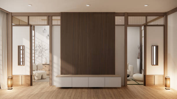 istock Minimal cabinet for tv interior wall mockup,3d rendering 1488152025