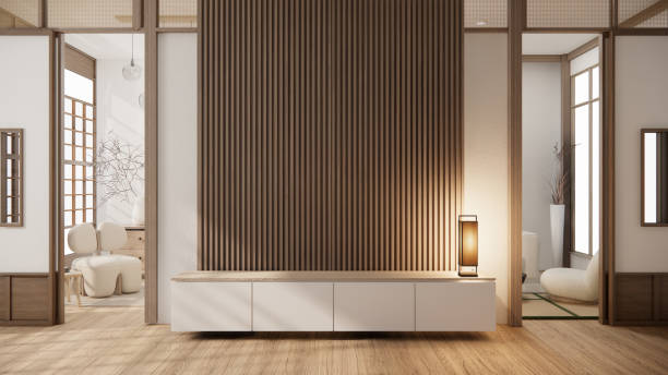 istock Minimal cabinet for tv interior wall mockup,3d rendering 1488152033