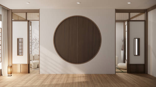 istock Muji style, Empty wooden room,Cleaning japandi room interior, 3D rendering 1488152034