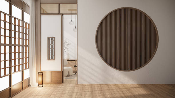 istock Muji style, Empty wooden room,Cleaning japandi room interior, 3D rendering 1488152114