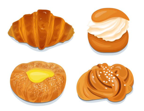 ilustrações de stock, clip art, desenhos animados e ícones de bakery vector icons set. - pastry danish pastry bread pastry crust