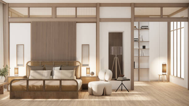istock Minimalist wabi sabi interior mock up design, room muji sytle. 3D rendering. 1488153439