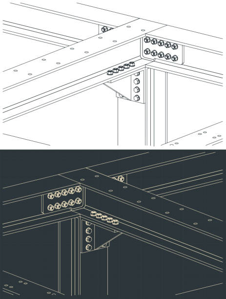 강철 빔 대 빔 연결 - nut blueprint work tool construction stock illustrations