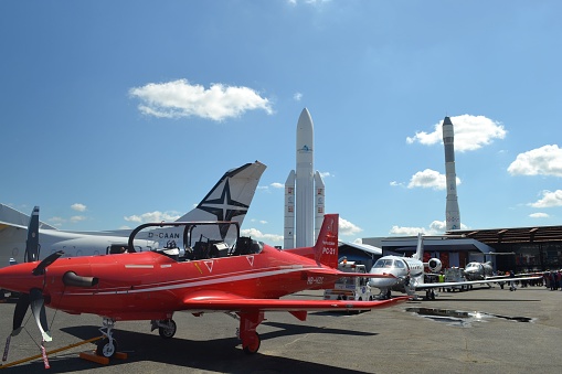 Paris, France – June 17, 2019: On 17th June, 2019. Pc-21 was displayed at Paris Airshow.