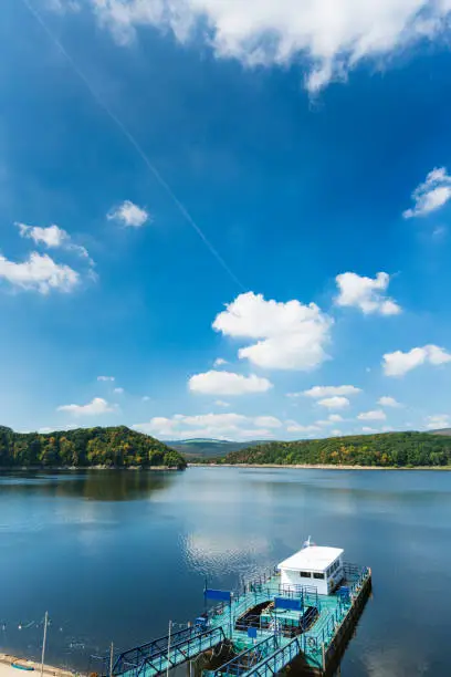 The Rursee harbor Schwammenauel in the Eifel, Germany on a summer day