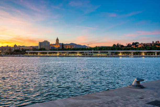 istock Malaga sunset skyline form the city port 1488158779