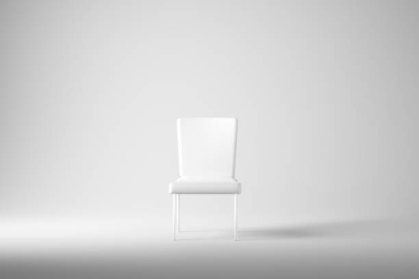 istock Modern white chair standing in interior empty white room with copy space. 3D Render. 1488160573