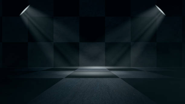 istock The dark stage shows, dark blue background, an empty dark scene, neon light, and spotlights The concrete floor and studio room with smoke float up the interior texture for display products 1488161071