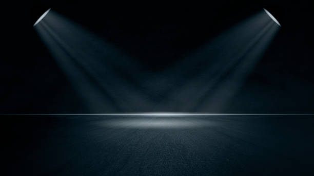 istock The dark stage shows, dark blue background, an empty dark scene, neon light, and spotlights The concrete floor and studio room with smoke float up the interior texture for display products 1488161352