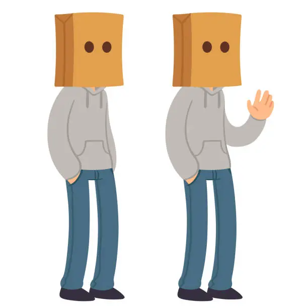 Vector illustration of Cartoon anonymous character with paper bag on his head