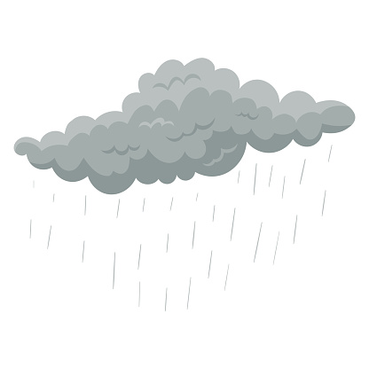 Grey cloud. Drawing of rain or thunder cloud isolated on white background. Weather, summer or autumn concept