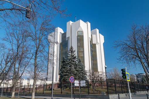 Chisinau, Moldova - March 8, 2023: The building of the Presidential Palace in Moldova.