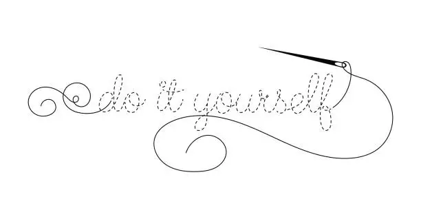 Vector illustration of Silhouette of handwritten embroidered words 