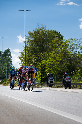Chieti, Italy - 07 May 2023: Leading group downhill from Chieti during the stage 1 race of the 106th Giro d'Italia