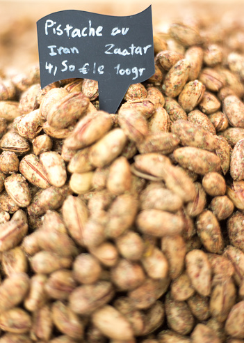 Lyon, France: Pile of Zaatar Pistachio Nuts at Market with Price