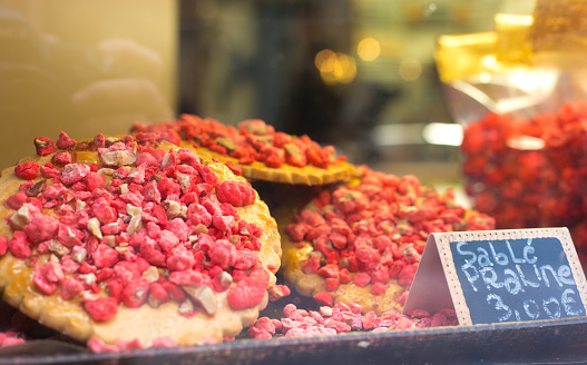 Lyon, France: Praline Cookies in Bakery Window with Sign/Price