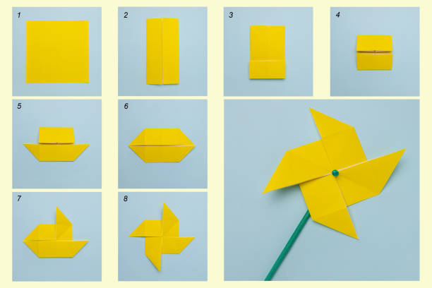 istock Easy origami paper craft for kids windmill. 1488187413