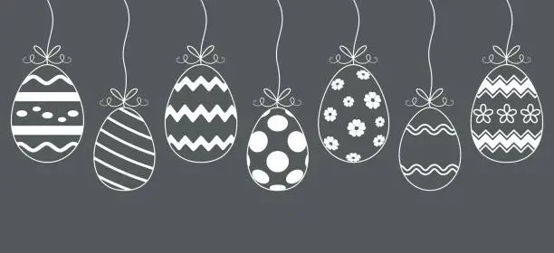Vector illustration of Easter Egg vector Ornament with gift ribbon in white. Grey background.