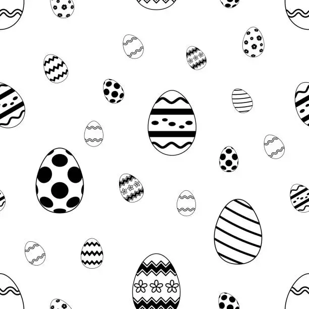 Vector illustration of Easter Egg seamless vector. Black outline eggs. Isolated background.