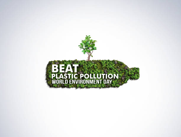 World environment day concept #BeatPlasticPollution, World Environment day concept 2023 3d tree background. fingerprint icon paper cut banner with green forest. world environment day stock pictures, royalty-free photos & images