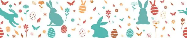 Vector illustration of Easter Silhouette seamless vector in different colors. Isolated background.