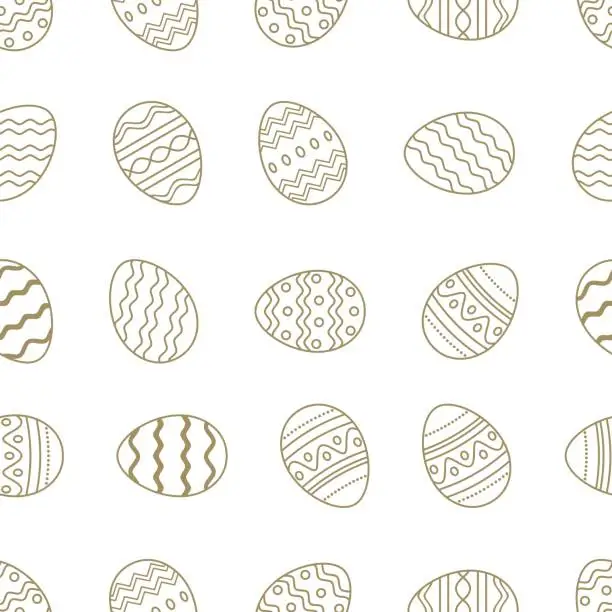 Vector illustration of Easter Egg seamless vector. Gold Framed outline eggs. Isolated background.