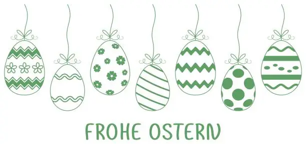 Vector illustration of Happy Easter in German language. Easter Egg vector Ornament with gift ribbon. White isolated background.