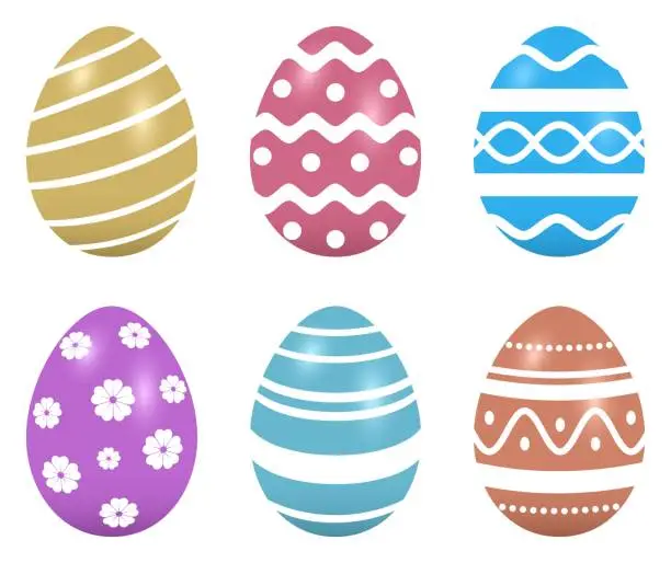 Vector illustration of Easter Egg vector set. Colored eggs with different pattern on white isolated background.